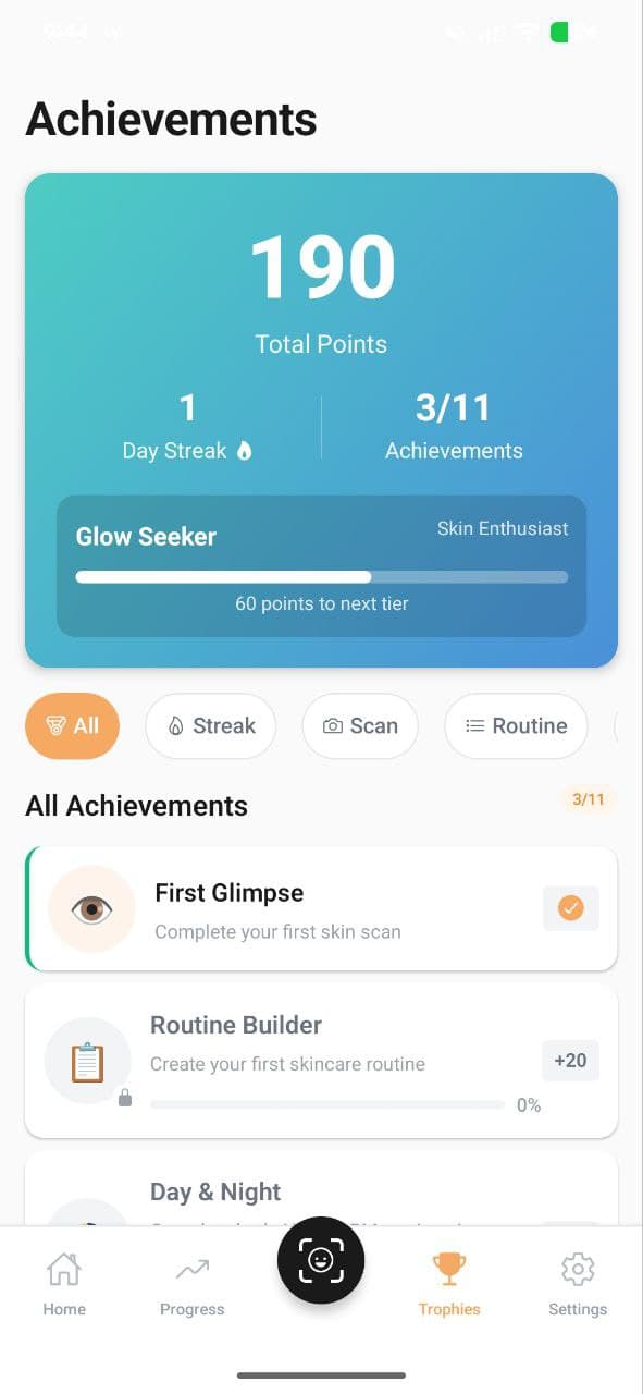 AISkincare app - Achievements